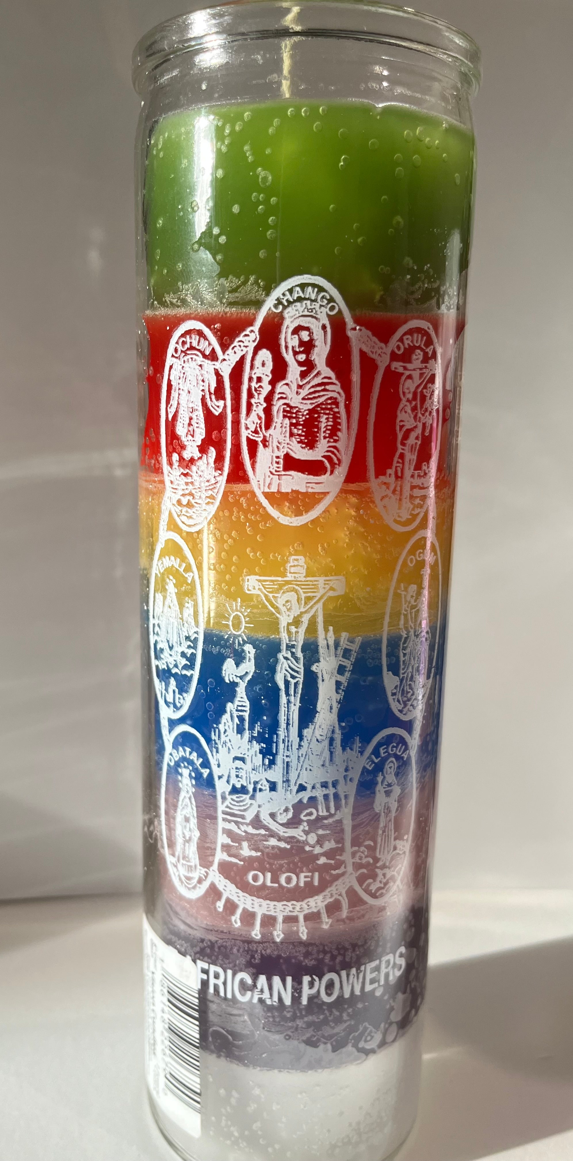 Spiritual 7 Day Candle , Seven African Powers, Multi Color Glass Candles, Remove Negativity, Energy Blocks, Or Dark Spirits