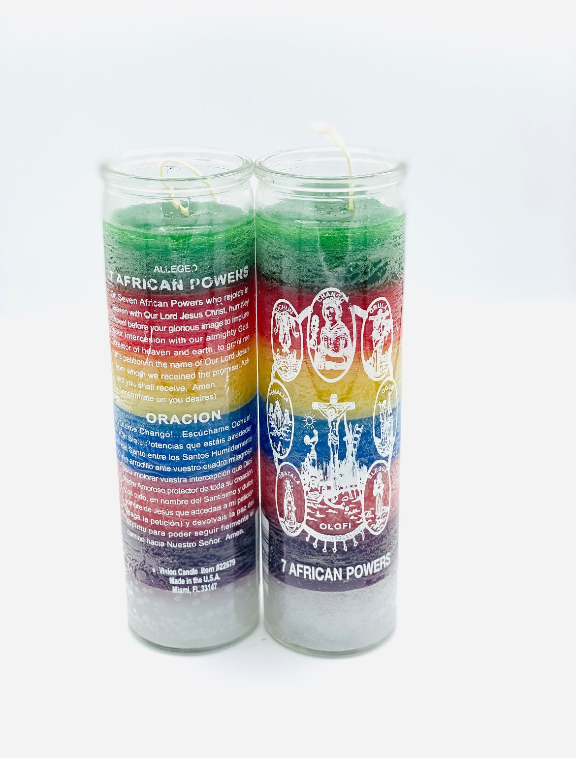 Spiritual 7 Day Candle , Seven African Powers, Multi Color Glass Candles, Remove Negativity, Energy Blocks, Or Dark Spirits