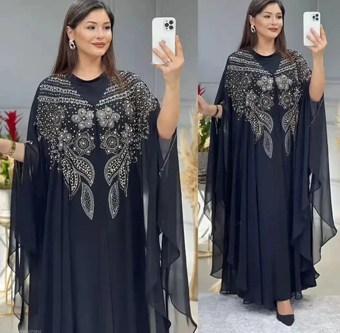 Plus Size African Party Dresses for Women Chiffon Boubou Ankara Dashiki Kaftan Abaya 2 PCS Set Outfit Dubai Robe Marocaine Femme