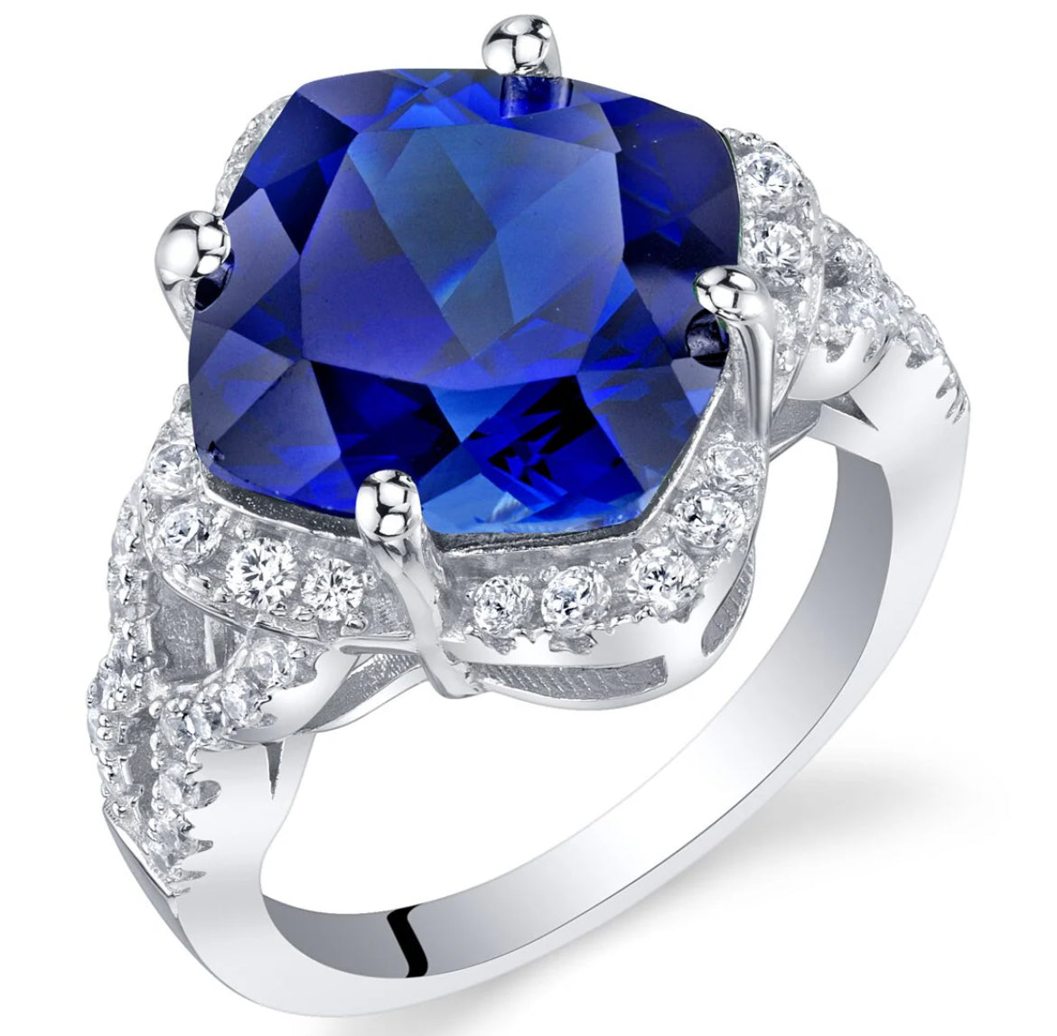 Cushion Cut Blue Sapphire Halo
Ring Sterling Silver 7.50 Carats