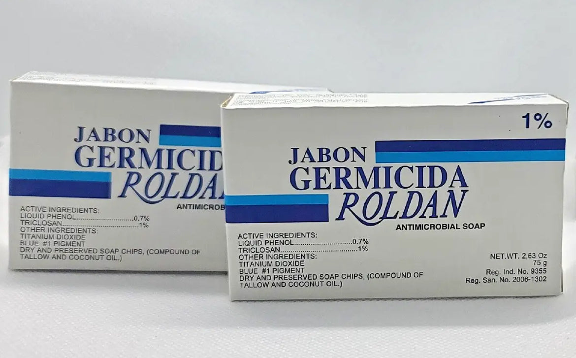 Soap Roldan Germicida 1% Triclocarban AntiMicrobial Blue 2.63oz (75g) (2-PACK)