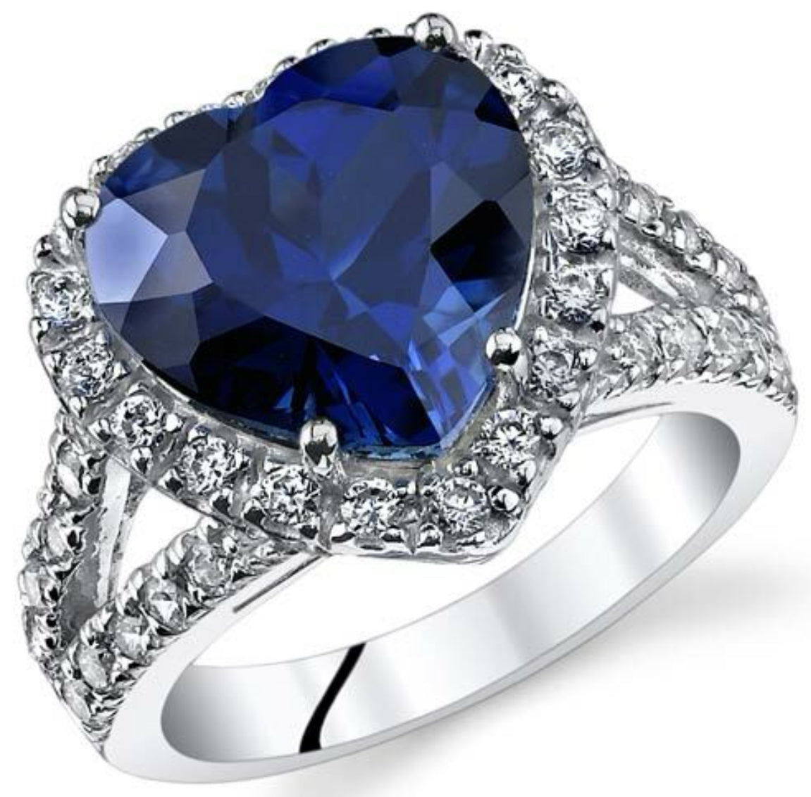 Blue Sapphire Ring Sterling Silver Heart Shape 6.5 Carats