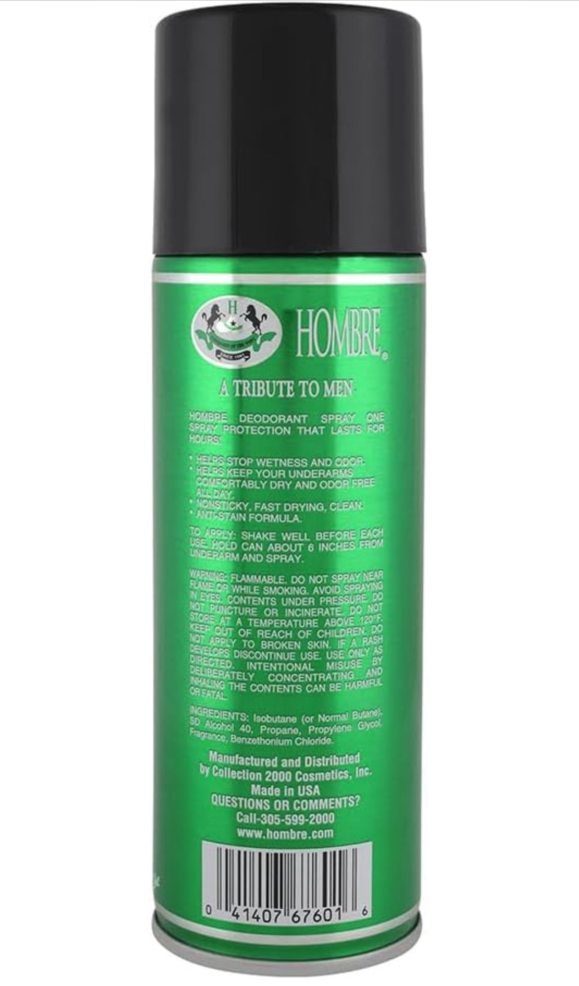 Hombre Green Deodorant Fresh Body Spray for Men 5.5Oz -156g