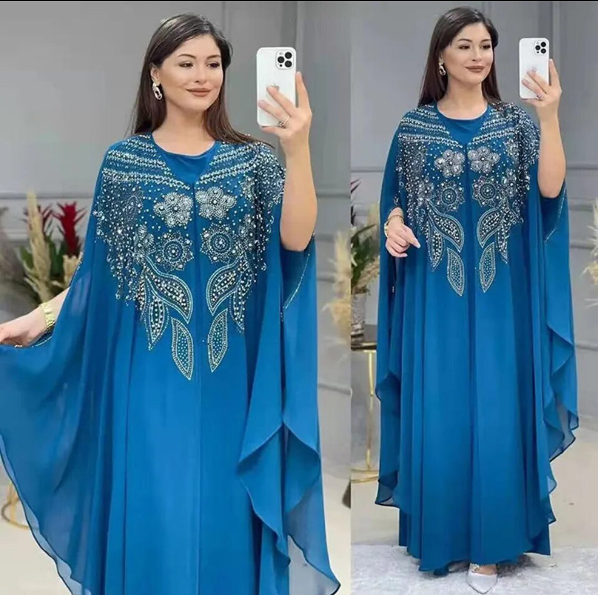 Plus Size African Party Dresses for Women Chiffon Boubou Ankara Dashiki Kaftan Abaya 2 PCS Set Outfit Dubai Robe Marocaine Femme