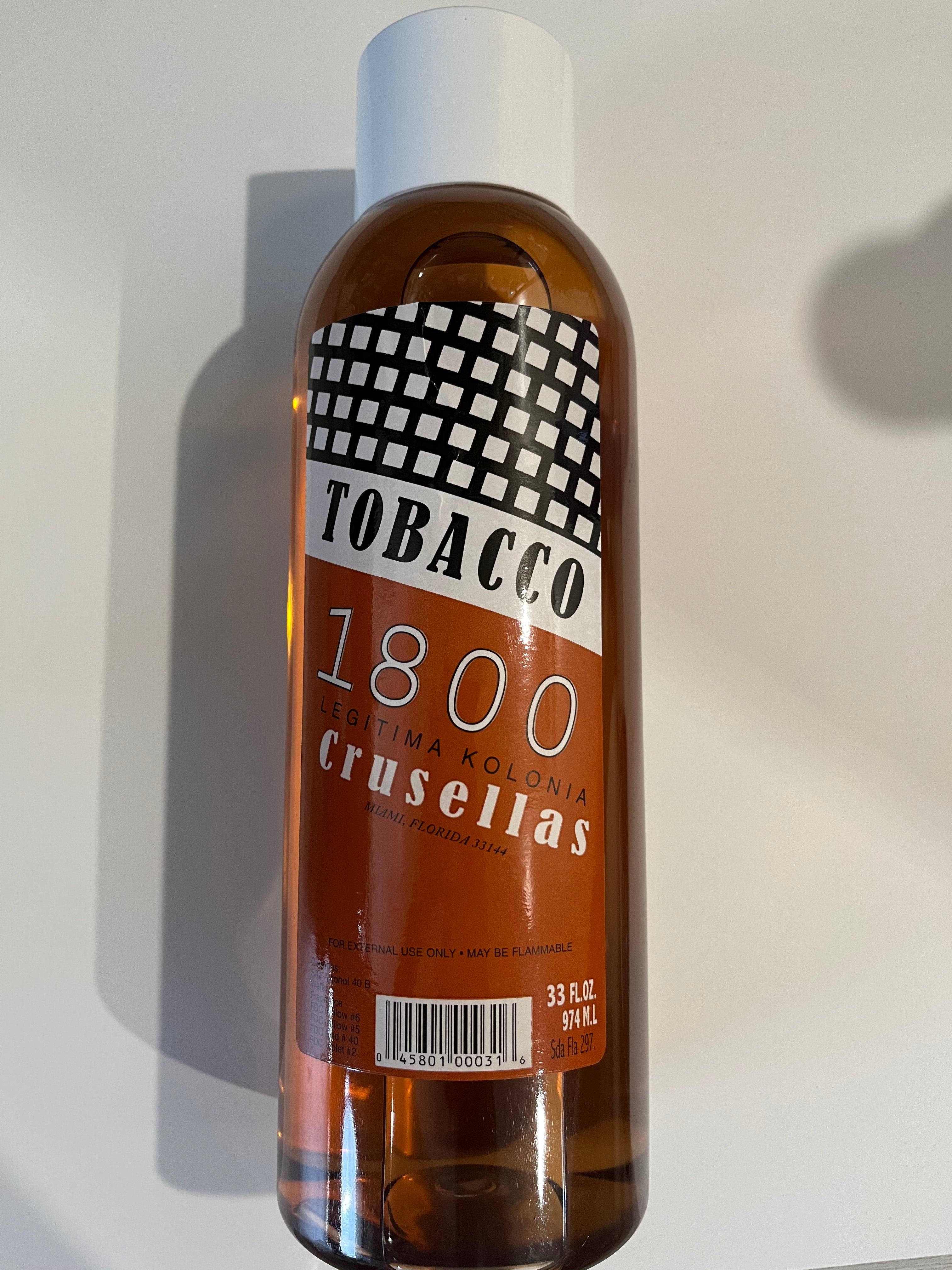 This is an authentic Crusellas 1800 Tobacco cologne in the 33 fl oz size. This mildly scented cologne can be applied once or more often if desired.