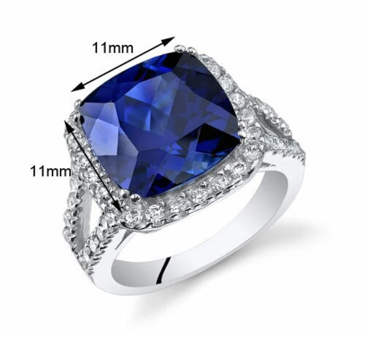 Blue Sapphire Ring Sterling Silver Cushion Shape 7.75 Carats